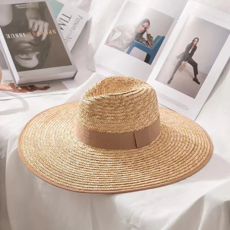 New 2024 Belt Strap Straw Sun Hat for Women Fashion Vacation Beach UV Hats Summer Wide Brim Travel Panama Hats Outdoor Wholesale