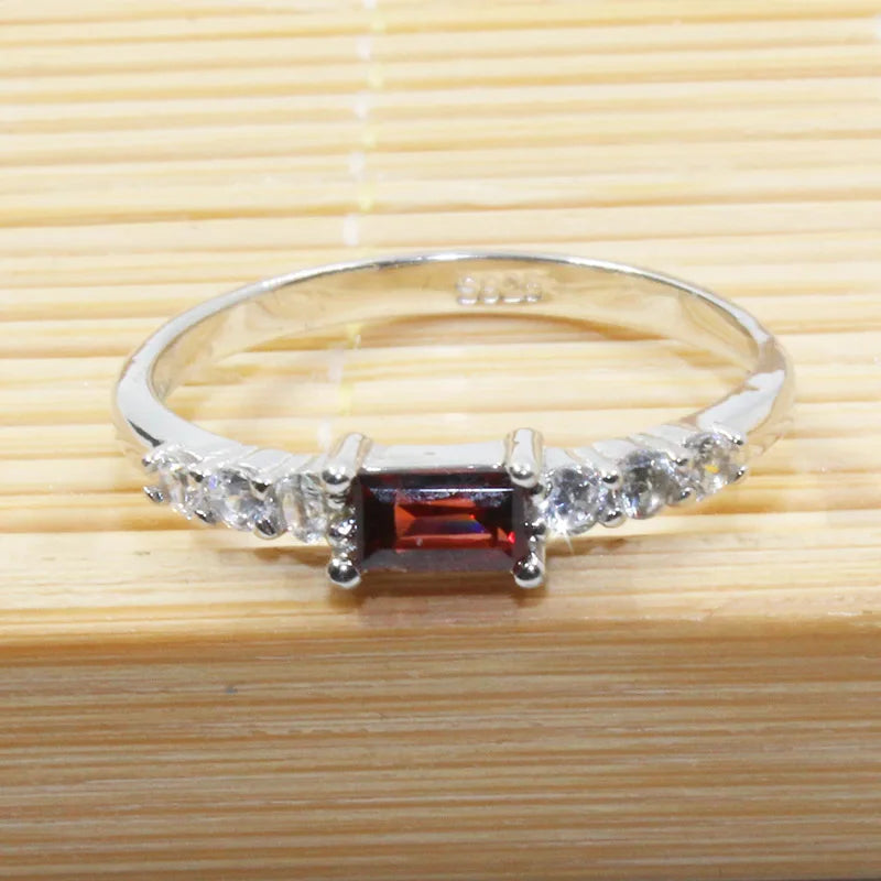 Elegant Silver Garnet Ring for Girl 3 Mm * 5 Mm Natural Garnet Gemstone Silver Ring Solid 925 Sterling Silver Garnet Ring