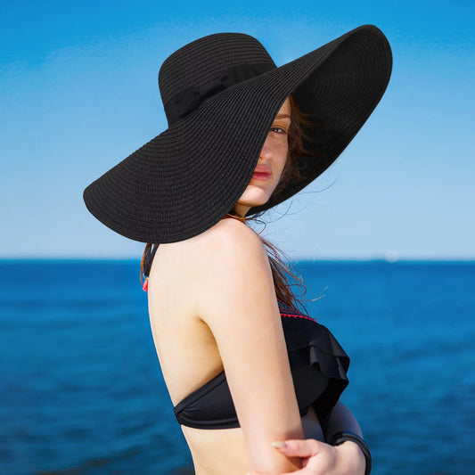 Women Wide Brim Beach Hat Floppy Foldable Portable Straw Sun Hat for Women UPF 50+
