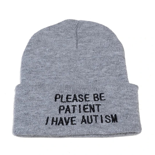 Please Be Patient I Have Autism Letter Embroidery Knitted Hat Men Women Warm Winter Beanie Outdoor Sports Skiing Beanies